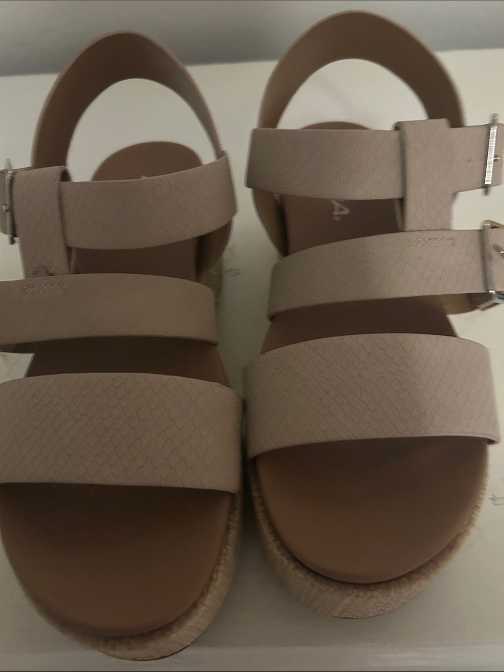 Soda Taupe Triple-Strap Buckle Sandals